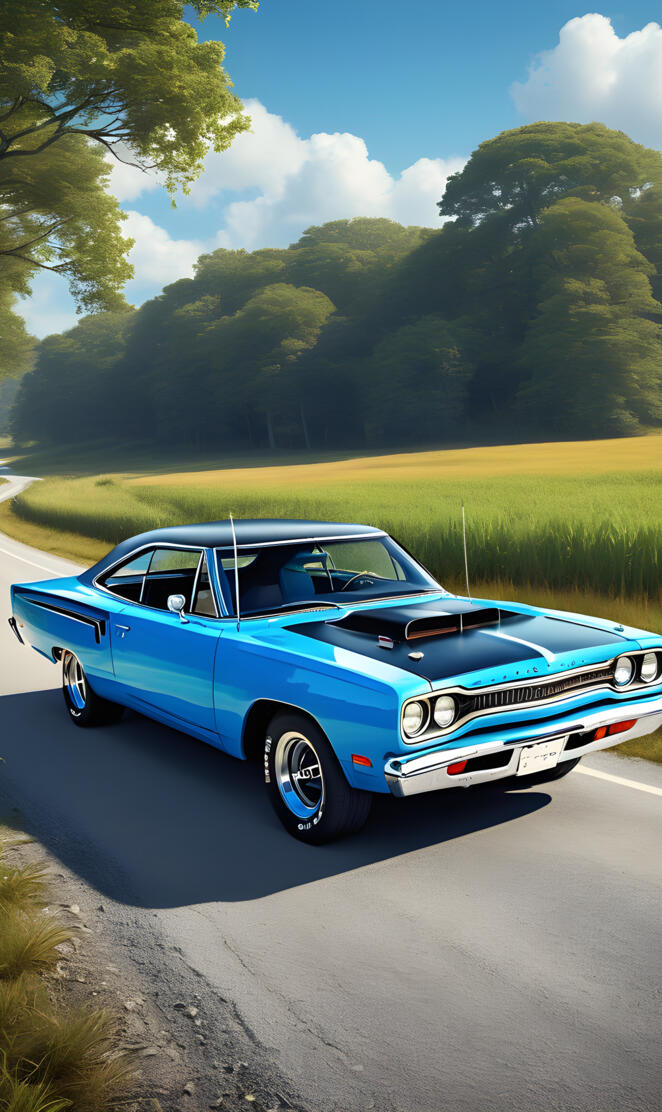 A Beautiful 1970 Plymouth Roadrunner With A Petty Blue Paint Job.