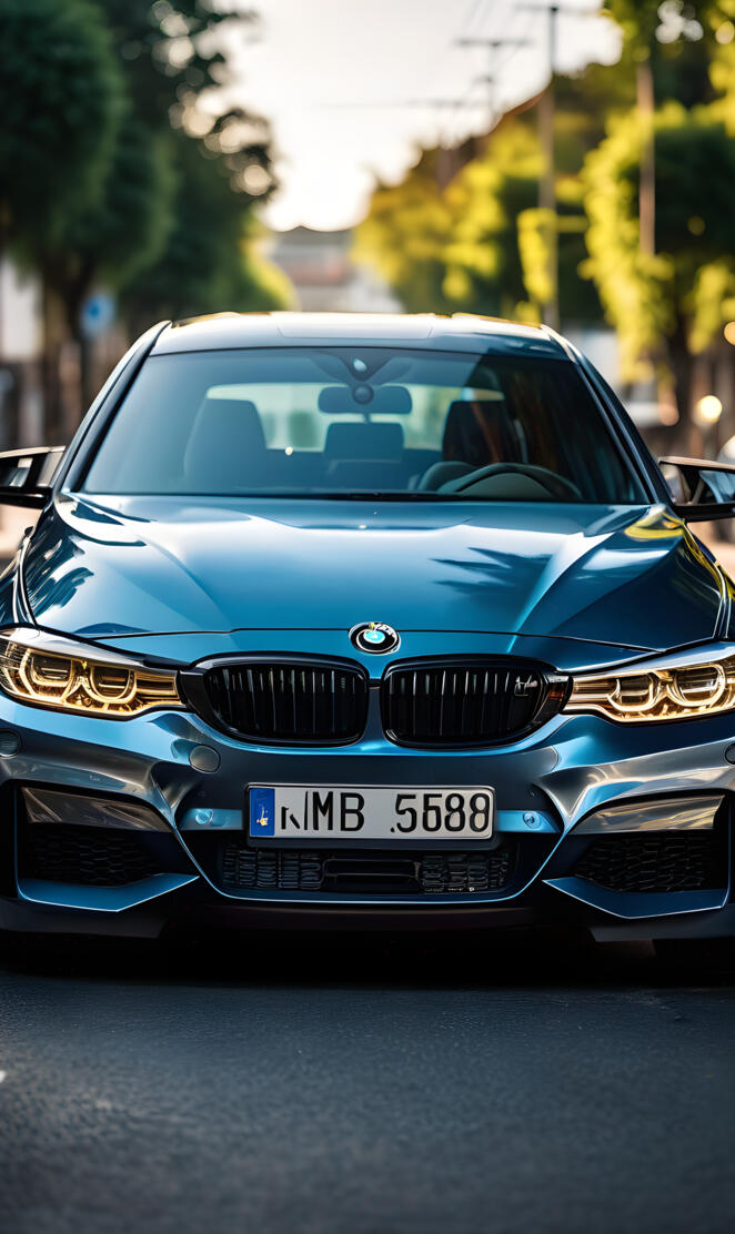 a blue car parked on the side of the road