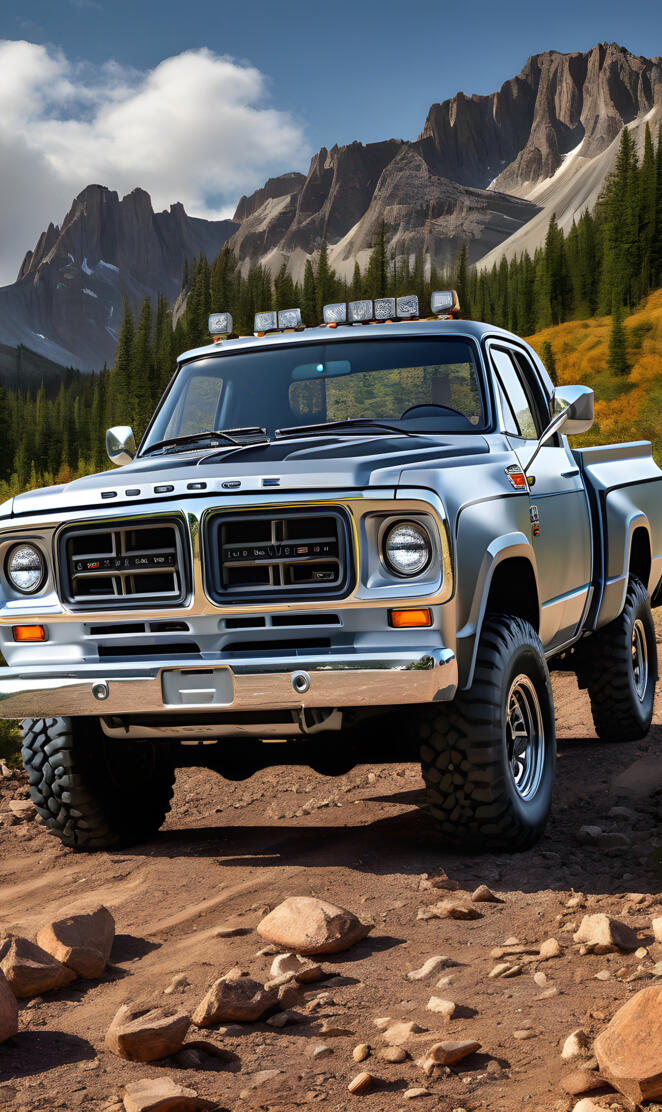 Silver Dodge 4x4 Pickup.