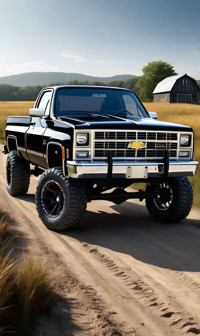 A Beautiful Black 1982 Chevrolet Silverado 4x4 2-door Pickup Truck.
