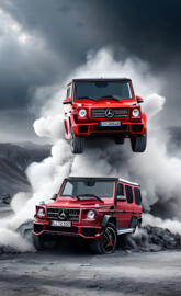 two red G-WAGON with smoke coming out of them