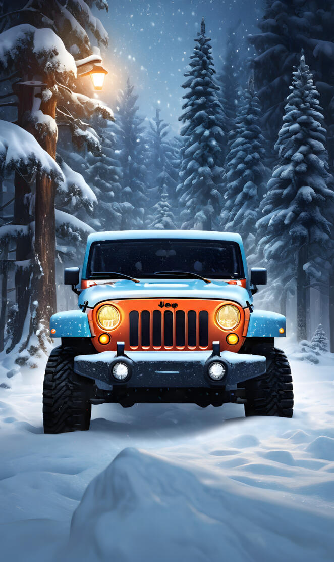 lights in the Jeep snow