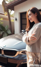 Cute Girl and BMW 5