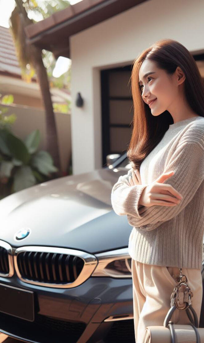 Cute Girl and BMW 5