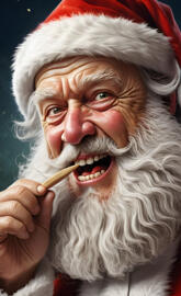 Santa Claus with a wooden tooth pick