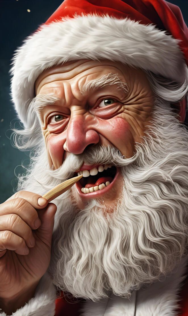 Santa Claus with a wooden tooth pick