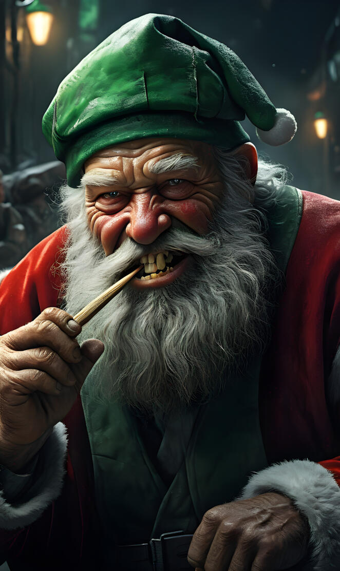 Santa Claus has a green hat