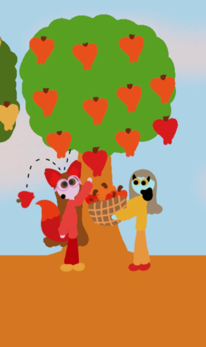 Faith and Kalia picking apples