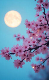 A beautiful moon and pick color flowers