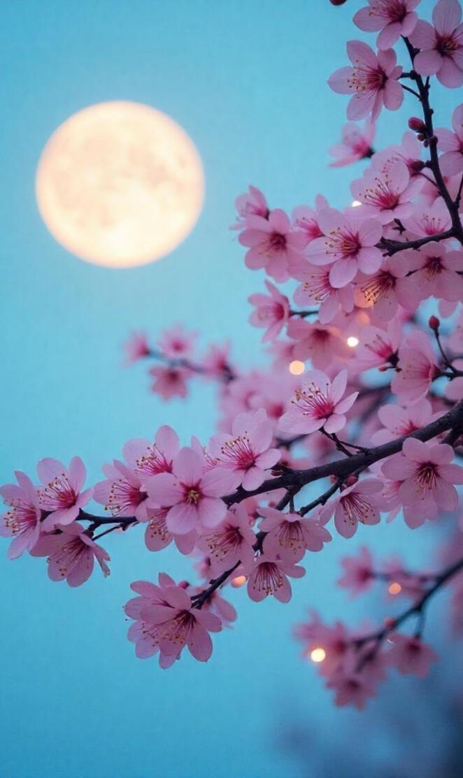 A beautiful moon and pick color flowers