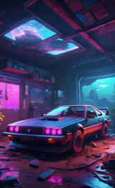 a car parked in a garage