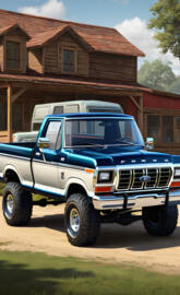 An Awesome Two Tone Paint, Dark Blue & White Ford F-150 4x4 Pickup.