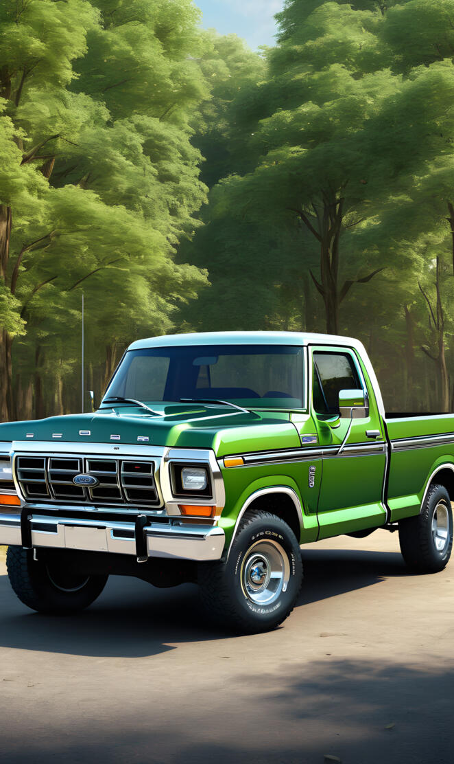 A Nice Green & White 1979 Ford F-150 Pickup Truck.