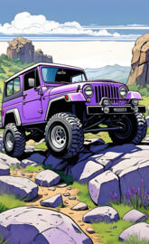 a purple truck on a hill