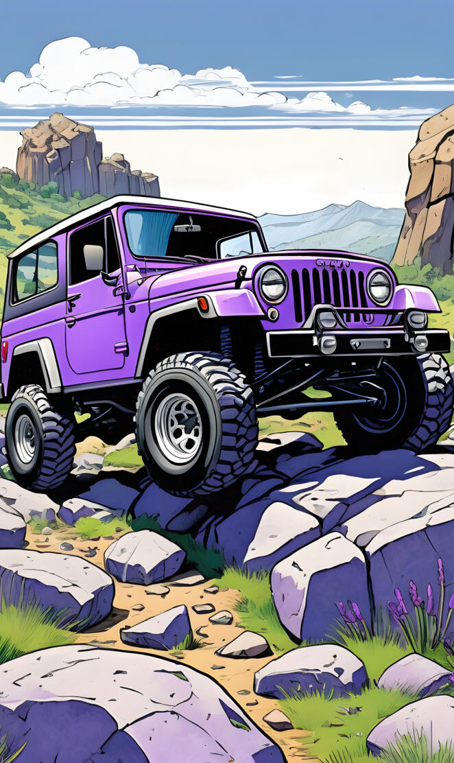 a purple truck on a hill