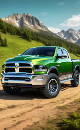 New Medium Green Dodge 4x4 4-door Pickup.