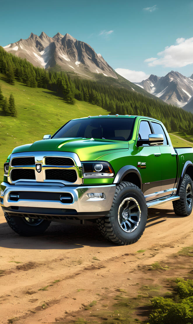 New Medium Green Dodge 4x4 4-door Pickup.