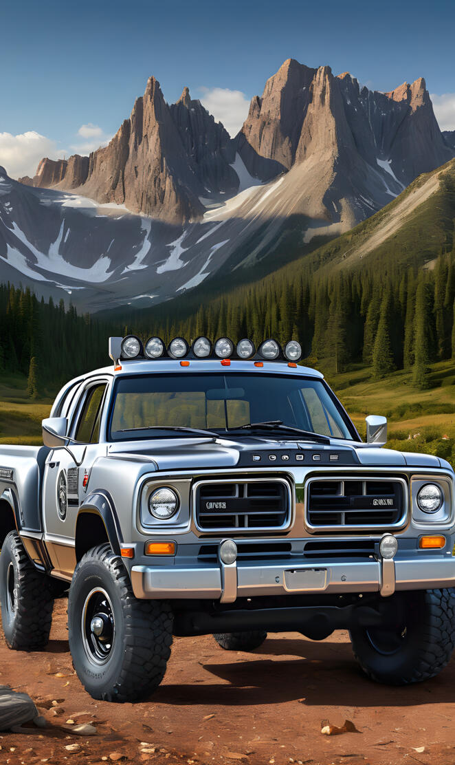 Silver Dodge 4x4 Pickup With Decals.