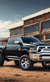 2025 Black Dodge 4x4 4-door Pickup Truck With Lots Of Chrome On It.