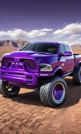 Big Purple Dodge Ram 4x4 4-door Pickup Truck.