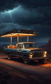 a truck parked in a desert