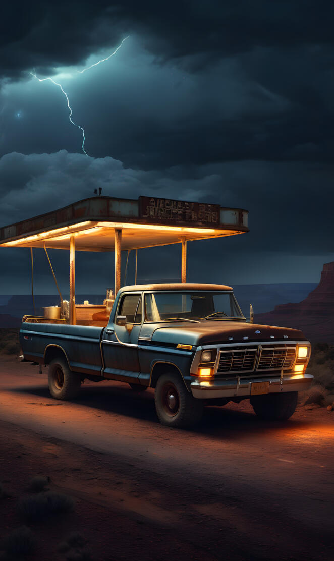 a truck parked in a desert