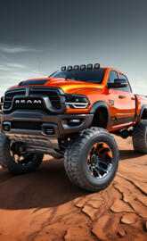 2025 Burnt Orange Dodge Ram 1500 4x4 4-door Pickup Truck.