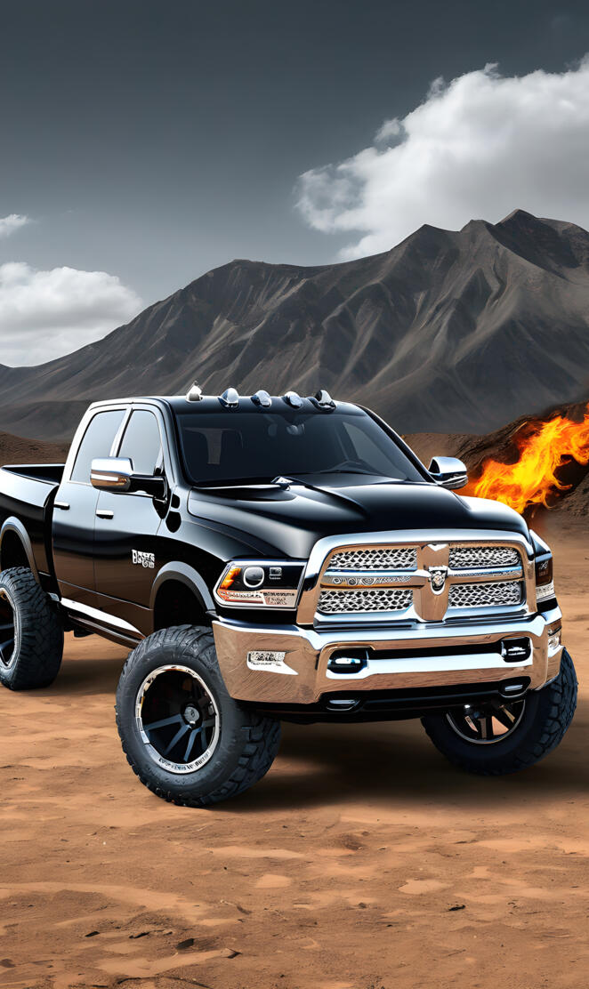 2025 Black Dodge Ram 4x4 4-door Pickup Truck Awesome Black Paint.