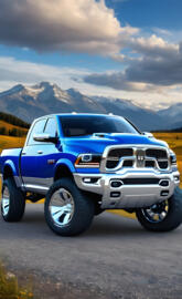 A Nice Looking Medium Blue Dodge Ram 4x4 4-door Pickup Truck.