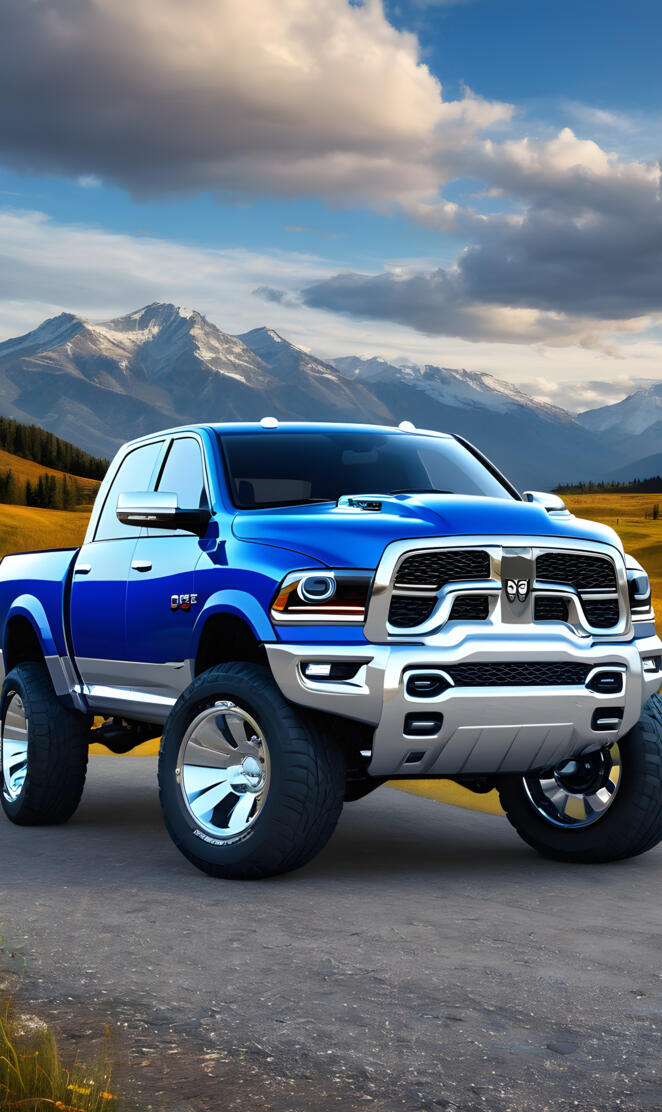 A Nice Looking Medium Blue Dodge Ram 4x4 4-door Pickup Truck.