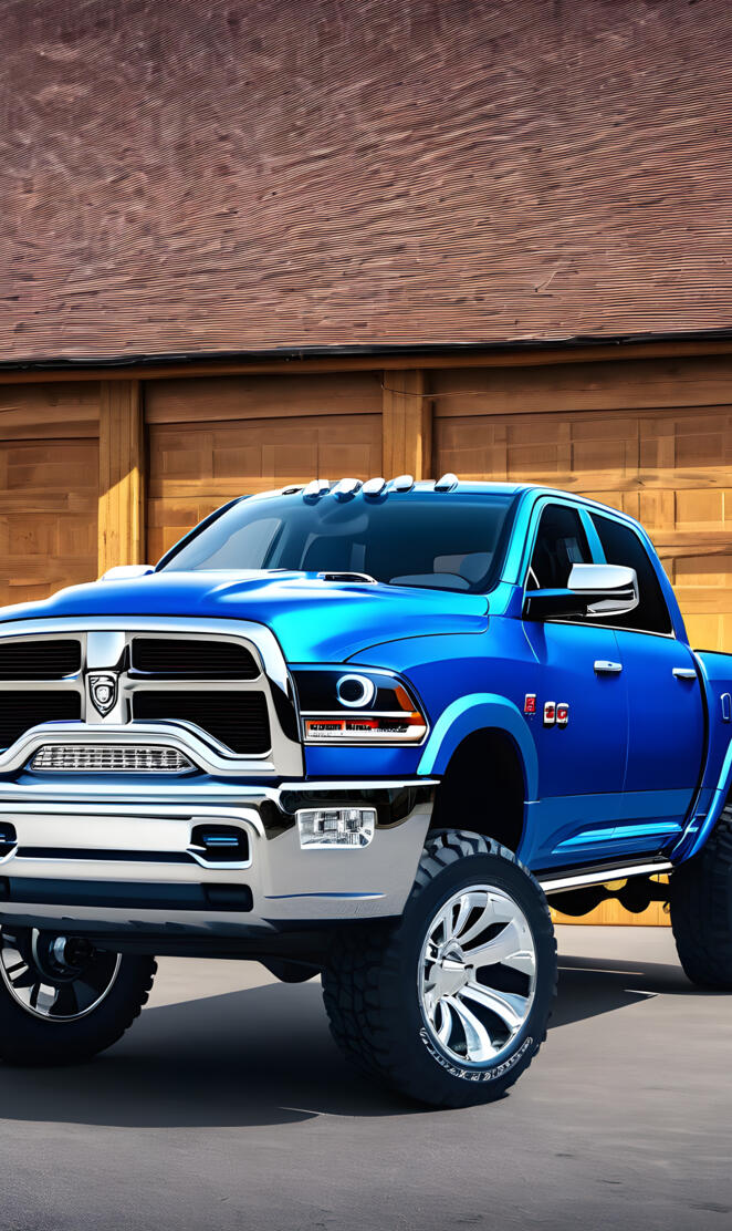 A Real Nice Looking Medium Blue Dodge Ram 4x4 4-door Pickup Truck.
