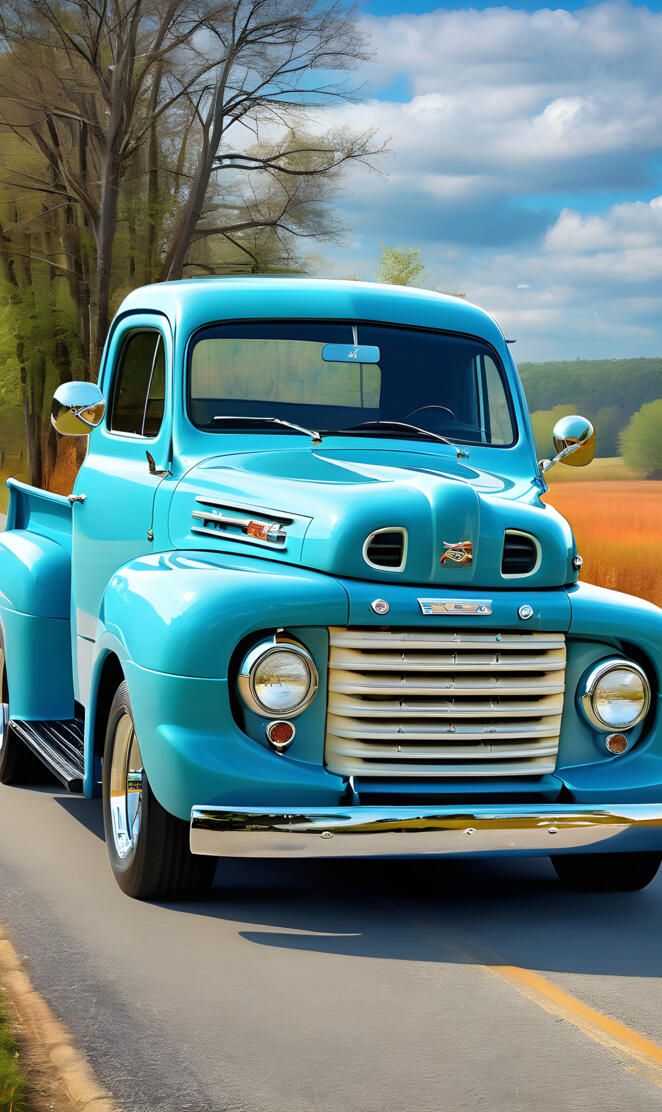 A Robin Egg Blue 1948 Ford F1 Pickup.