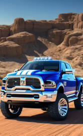 Blue And White Dodge Ram 4x4 4-door Pickup Truck.