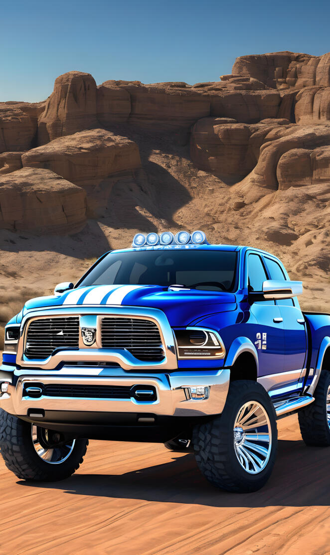 Blue And White Dodge Ram 4x4 4-door Pickup Truck.