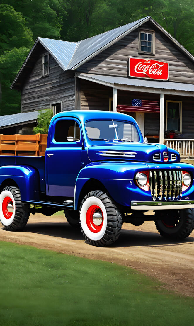 A 1948 Ford F1 4X4 Pickup Truck With A Nice Old Pepsi Cola Paint Job.