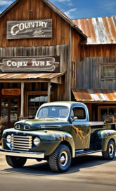 A 1948 Ford F1 Pickup Truck, Parked At A Beautiful Old Country Store.