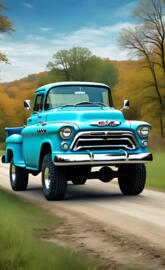 A Beautiful Robin Egg Blue 1956 GMC 100 4x4 Pickup Truck.