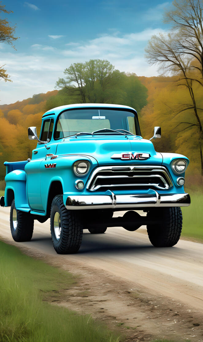 A Beautiful Robin Egg Blue 1956 GMC 100 4x4 Pickup Truck.