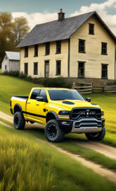 A Sharp Looking Yellow And Black Dodge Ram 4x4 Pickup Truck.