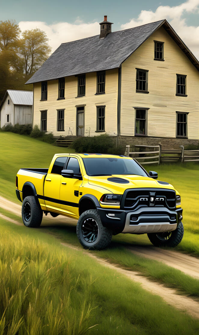 A Sharp Looking Yellow And Black Dodge Ram 4x4 Pickup Truck.