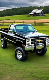 A Black 1982 Chevrolet Silverado 4x4 2-door Pickup Truck.