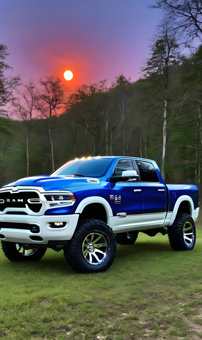 a blue truck parked in a field