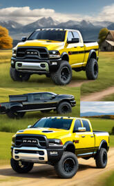 A Beautiful Yellow And Black 2025 Dodge Ram 4x4 Pickup Truck.