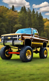 A Two Tone Brown And Gold 1985 Chevrolet Silverado 4x4 2-door Pickup.