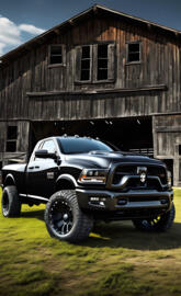 A Black Dodge Ram 4x4 Regular Cab Pickup With A Ten Inch Lift Kit.