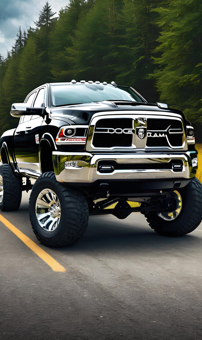 A Beautiful Black 2025 Dodge Ram 4x4 4-door Pickup Truck Wallpaper.