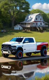 a truck parked in front of a house