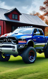 a truck parked in front of a house