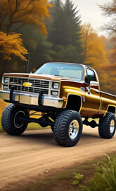 A Pretty Brown Chevy Silverado 4x4 2-door Pickup Truck In The Country.