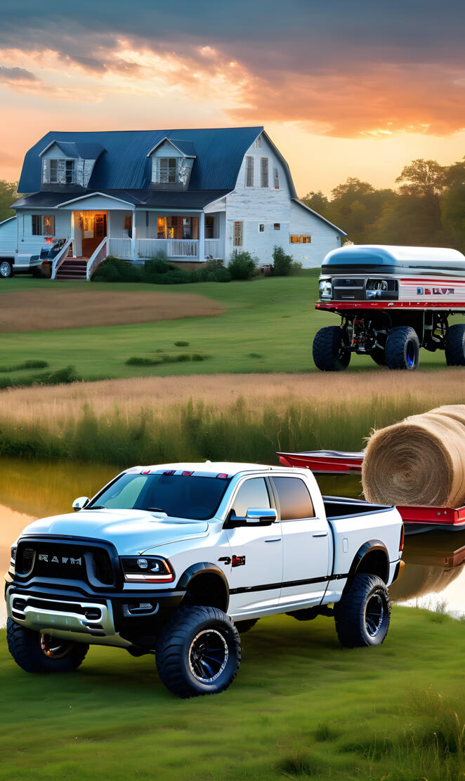 a white truck with a red trailer